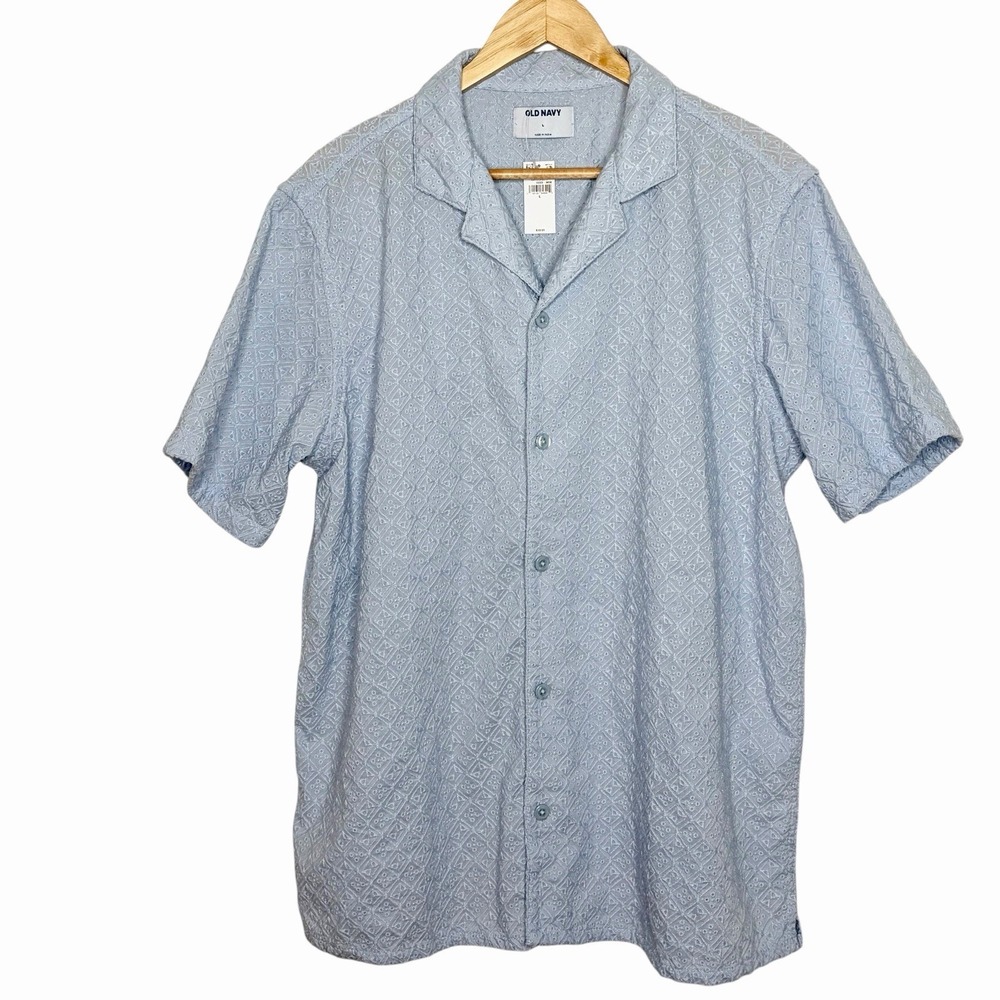 Old Navy Embroidered Button Up Short Sleeve Shirt Mens L 70s Retro Beach Party